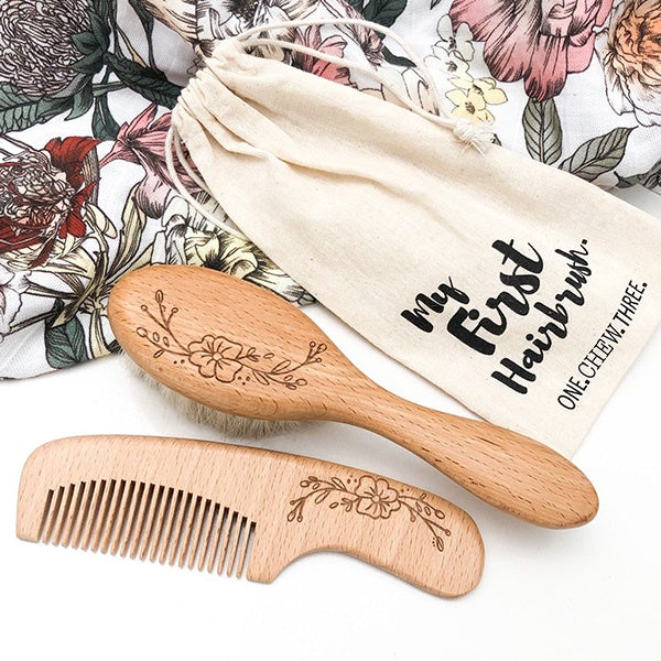 ONE.CHEW.THREE | Wooden Baby Hairbrush and Comb Set (VARIOUS DESIGNS AVAILABLE)
