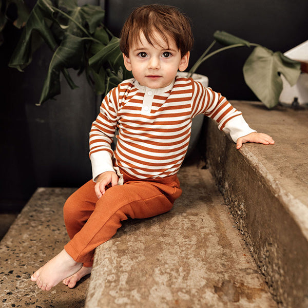 SNUGGLE HUNNY KIDS | Biscuit Stripe Long Sleeve Bodysuit