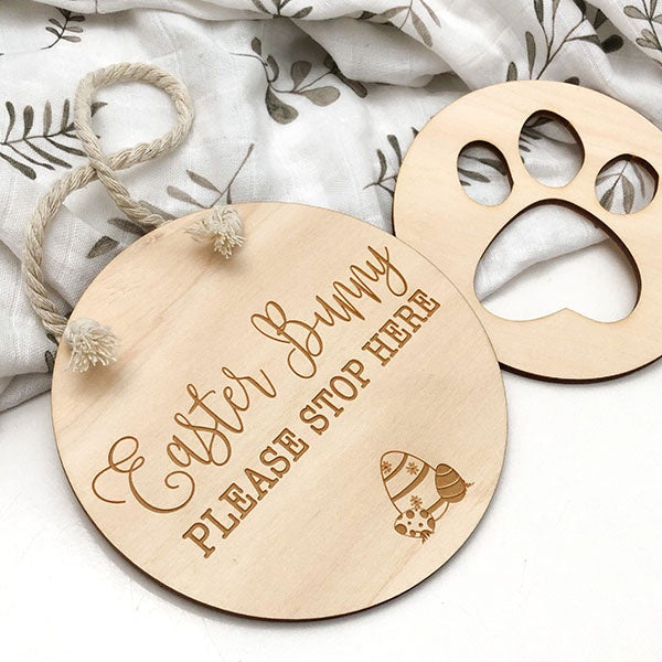 ONE.CHEW.THREE | Easter Bunny Stop Here Sign and Paw Print Stencil Set
