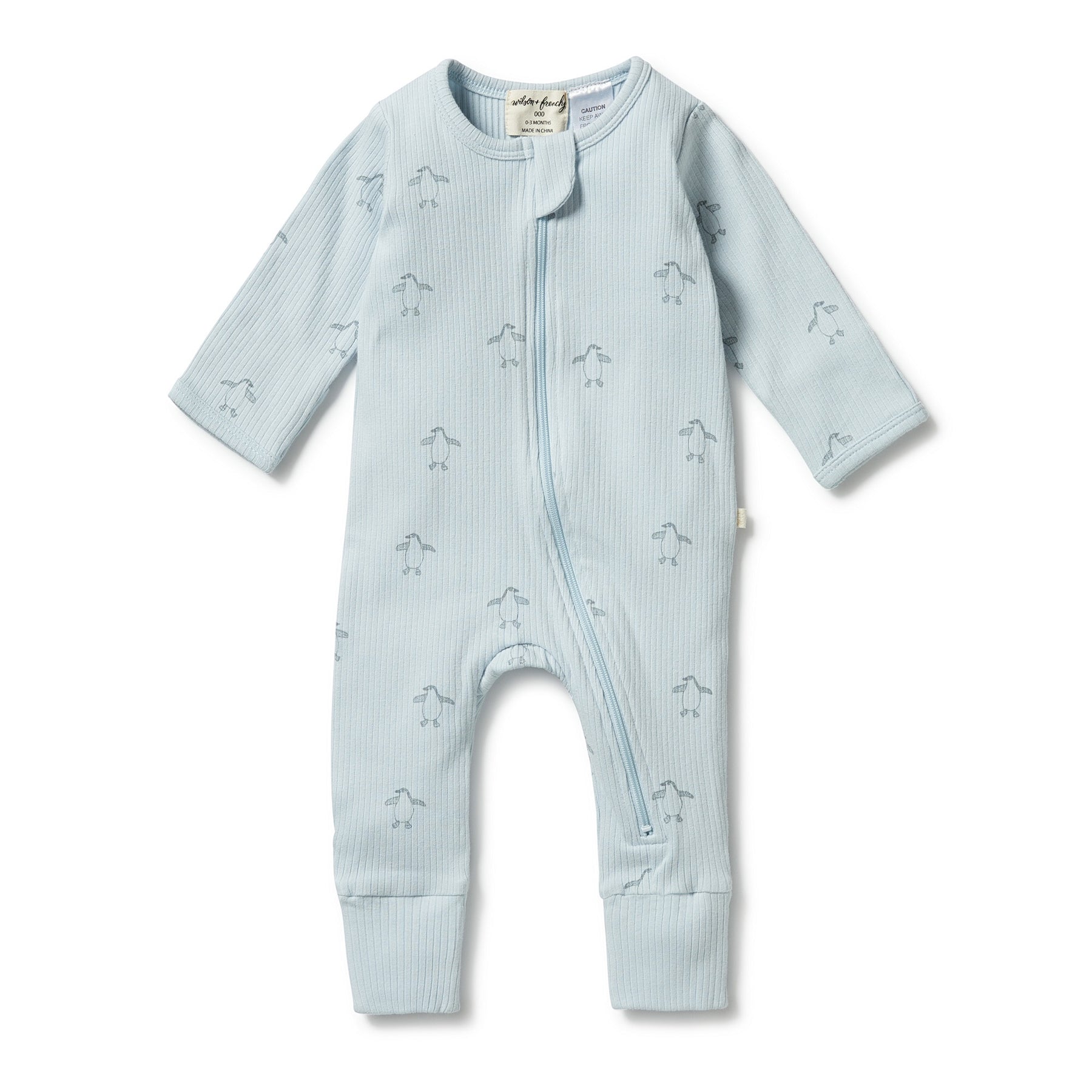 WILSON + FRENCHY | Organic Rib Zipsuit with Feet Little Penguin